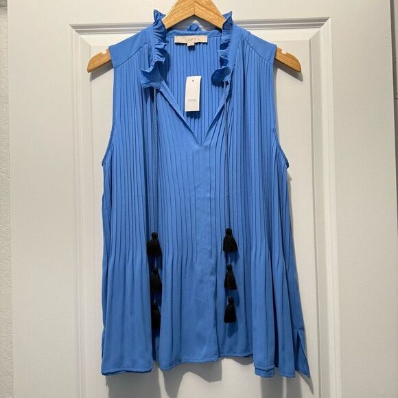 LOFT Pleated Sleeveless Tassel Swing Blouse Size Large - Picture 1 of 4